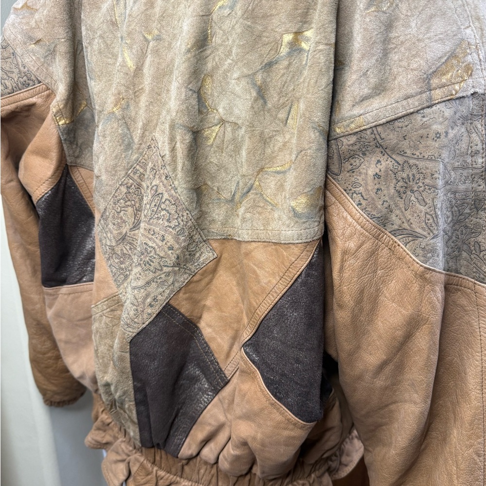 Patchwork Leather Bomber Jacket - image 8